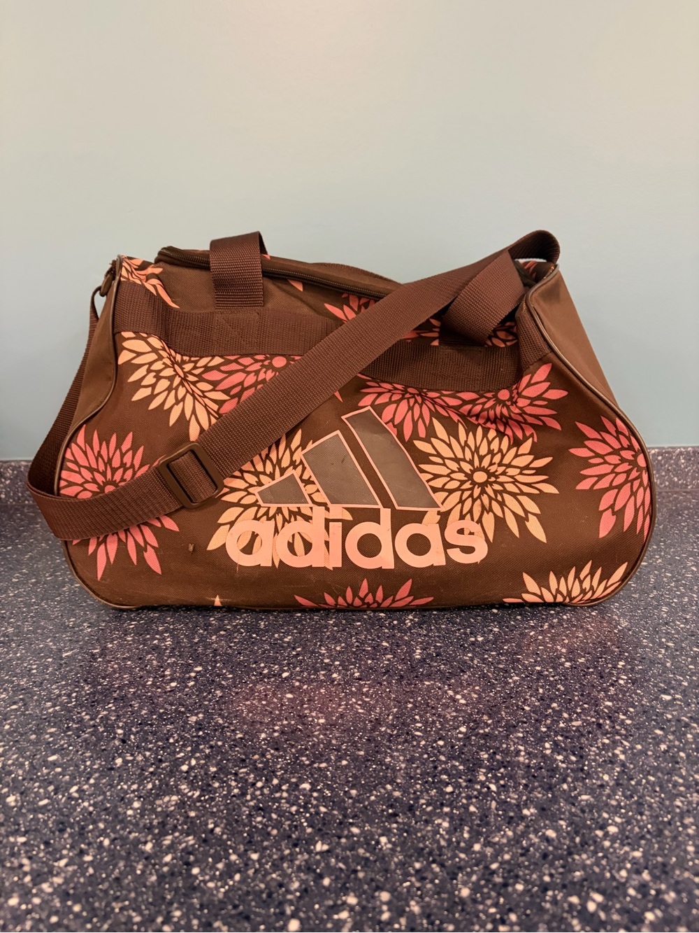 adidas Y2K Brown Floral Print Duffel Bag